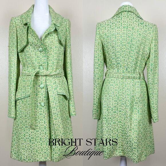 Rare Green Tweed Trench Coat As Seen On ASO Lorelai Gilmore Girls Vintage Y2K - Picture 5 of 11